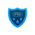 IP68 protection standard icon. Safety badge protection icon. Vector stock illustration.