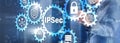 IP Security. Data Protection Protocols. Blue Technology Background. IPSec