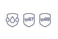 ip67, ip69, waterproof and water resistance icons