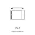 ipad icon vector from electronic devices collection. Thin line ipad outline icon vector illustration. Linear symbol for use on web