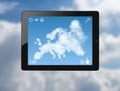 Ipad with map of Europe made of clouds