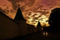 Ipatevsky monastery in Kostroma, Russia. Night photo in red tones. Royalty Free Stock Photo