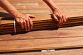 Ipe decking deck wood installation clips fasteners Royalty Free Stock Photo