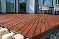 Ipe wood deck patio, low angle view of tropical hardwood decking