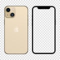 Iphone 13 Gold color. Realistic smartphone mockup. Vector illustration