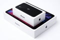 Iphone 11 and iPadPro boxes isolated on the white background. Unboxing process, December 2020, San Francisco, USA Royalty Free Stock Photo
