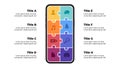 Iphone mock up. Infographic slide template. 8 steps puzzle banner. Electronic device presentation. User interface and