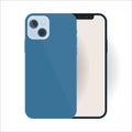 IPhone mockup with aqua blue frame and a blank screen. Mobile phone front and back view. Realistic cell phone, Blue frame, dual