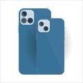 IPhone mockup with aqua blue frame and mobile camera. Mobile phone backside view with the flashlight. Realistic cell phone, Blue