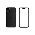 Iphone 15 model. Black color. Front view and back view. Vector mockup. Vector Royalty Free Stock Photo