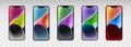 IPhone 14 and iPhone 14 Plus in different colors - Starlight, Blue, Midnight, Red, Purple. Touch screen. World technology. Kyiv,