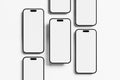 Iphone 15 and 15 Pro and 15 Pro Max White Blank 3D Rendering Mockup Royalty Free Stock Photo