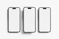 Iphone 15 and 15 Pro and 15 Pro Max White Blank 3D Rendering Mockup Royalty Free Stock Photo