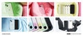 IPhone 15 product banner collection. cute colorful pastels iPhone 15 scene background.