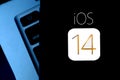 Iphone with the supposed logo of IOS 14 Royalty Free Stock Photo