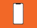 IPhone X blank white screen mockup on orange color background mockup