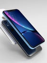 3 iPhone XR blue. silver and Space Grey smart phones