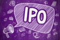 IPO - Doodle Illustration on Purple Chalkboard.