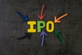 IPO, Initial Public Offering concept, colorful arrows pointing t