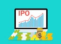 IPO. Public stock. Stock market of initial public offering for invest. Icon of finance chart with increase capital. Concept of Royalty Free Stock Photo