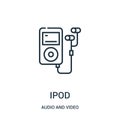 ipod icon vector from audio and video collection. Thin line ipod outline icon vector illustration