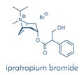 Ipratropium bromide asthma and COPD drug molecule. Often administered via inhaler. Skeletal formula.