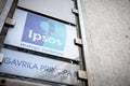 IPSOS logo in front of their headquarters for Serbia. Ipsos is a French global market research and opinion polls company