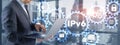 IPv6. Businessman pressing touch screen interface and select icon Internet Protocol