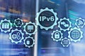 IPv6 Internet Protocol on datacenter background.