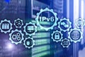 IPv6 Internet Protocol on server room background. Business Technology Internet and network concept