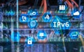 Ipv6 network technology concept on server room background