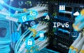 Ipv6 network technology concept on server room background Royalty Free Stock Photo