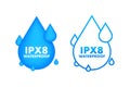 IPX8 waterproof, water resistance level information sign