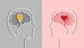 IQ and EQ concept with head, brain, light bulb and heart shape as conceptual symbol Royalty Free Stock Photo