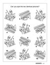 Visual puzzle and coloring page with toy musical instruments Royalty Free Stock Photo