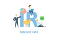 IR, Interest Rate. Concept with keywords, letters and icons. Flat vector illustration. Isolated on white background.