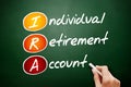 IRA - Individual Retirement Account acronym, concept on blackboard Royalty Free Stock Photo