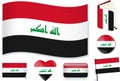 Irak flag wave, book, circle, pin, button, heart and sticker. Royalty Free Stock Photo
