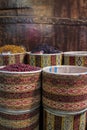 Tabriz, Iran - 16 July 2017: Spices in the great bazaar of Tabriz in Iran biggest market of the world and containers