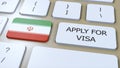 Iran, Apply for Visa Concept. Button Push 3D Illustration. Visa Apply for Country or Government with National Flag