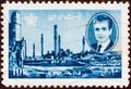 IRAN - CIRCA 1966: A stamp printed in Iran shows Shah Mohammad Reza Pahlavi and ruins of Persepolis, circa 1966.