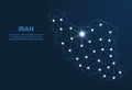 Iran communication network map. Vector low poly image of a global map with lights in the form of cities. Map in the form of a