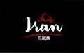 Iran country on black background with red love heart and its capital Tehran