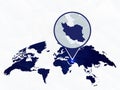Iran detailed map highlighted on blue rounded World Map