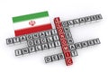 Iran economic collapse word block on white