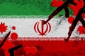 Iran flag and guns in red blood. Concept for terror attack and military operations