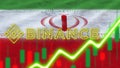 Iran Flag with Neon Light Effect Binance Coin Logo Radial Blur Effect Fabric 3D Illustration