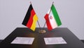 Iran and Germany flag, politics relationship, national flags. Partnership deal 3D illustration