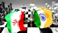 Iran India - meeting, debate and dialog between those two countries shown as two chess kings with national flags that symbolize