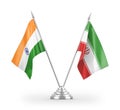 Iran and India table flags isolated on white 3D rendering